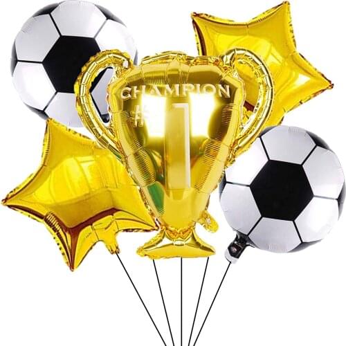 5pcs/Lot Champion Football Trophy Soccer Ball Round Helium Foil Balloons Basketball Mylar Globos Celebrate Party World Sport