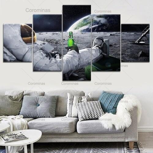 5 Piece Canvas Painting Art Astronaut Earth Lunar Landscape Universe Poster Wall Art Modular Hd Prints Home Cuadros Decoration