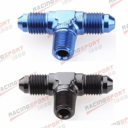 8AN AN8 Male Flare To 3/8" NPT Tee T-piece Fitting Adapter Aluminum Black/BLUE
