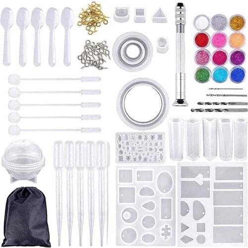 94PCS Resin Casting Molds and Tools Set,Jewelry Craft Moulds with Drill and Bag,DIY Silicone Epoxy Resin Mold