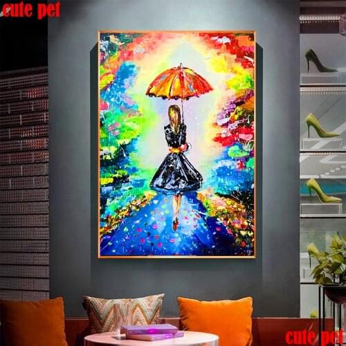 New 5D DIY Diamond Painting Full Square Round Drill Abstract Umbrella Girl Embroidery Rhinestones Pictures Mosaic Home Decor