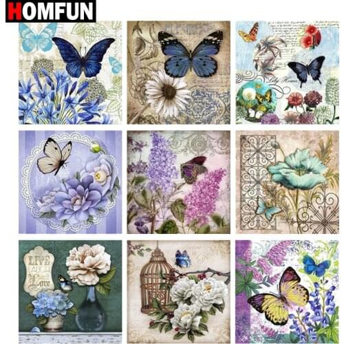 HOMFUN Diamond painting "Butterfly flower letter" Full Square/Round Drill Wall Decor Inlaid Resin Embroidery Craft Cross stitch