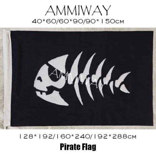 AMMIWAY Any Size Pirate Fish Flags and Banners Skeleton Bone Jolly Stede Bonnet Pirate Fish Custom Polyester Printed Flag