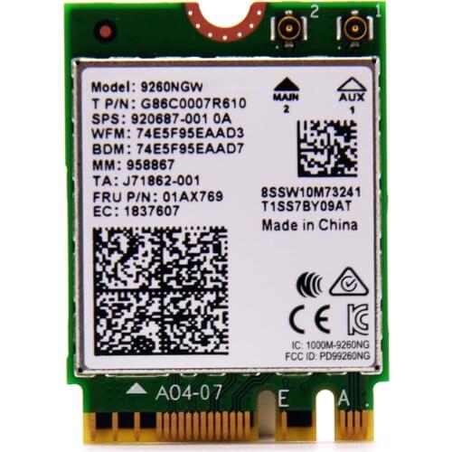 Wireless-AC 9260NGW Dual Band 802.11ac 1730Mbps NGFF Mini PCI-e WiFi Adapter+ Bluetooth 5.0 WLAN Network Card for Intel 9260ac