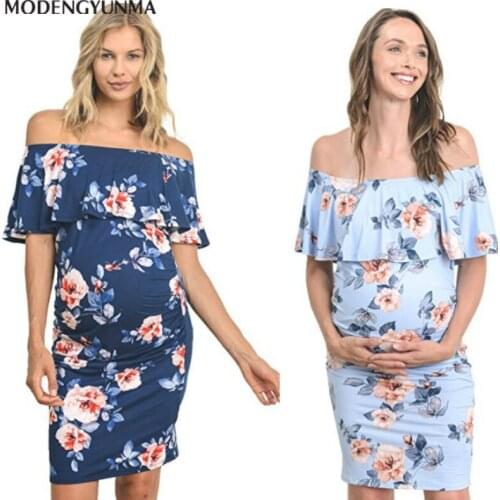Bohemian Dress Pregnant Women Floral Mini Dresses Maternity Gown Photography Photo Shoot Clothes Pregnancy Summer Beach Sundress