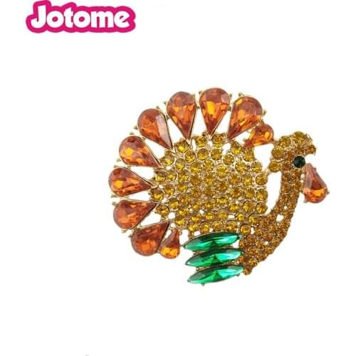50mm Rhinestone Thanksgiving Day Gift Turkey Bird Pin Brooch