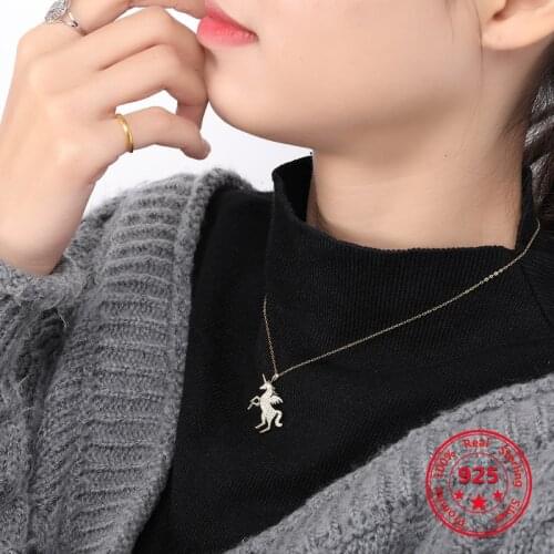 Pure 925 Silver European American New Design Creative Concise Unicorn Pegasus Pendant Necklace Fine Jewelry