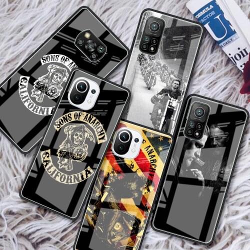 Tempered Glass Case for Xiaomi Redmi Note 9S 9 8 10 Pro 7 8T 9C 9A 8A K40 K20 9T Luxury Phone Back Cover Sons Of Anarchy Shell