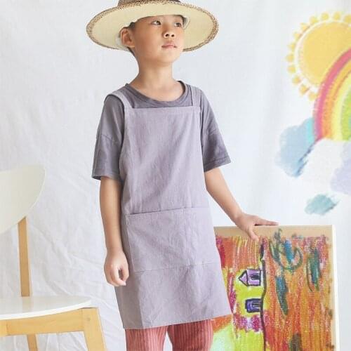 Japanese Style Cotton and Linen Lace-free Childrens Apron Painting Clothes Overalls Parent-child Bib