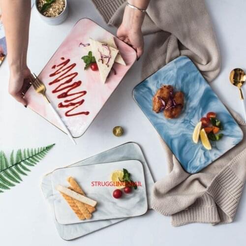 European Marble Ceramic Dishes and Plate Pizza Dessert Steak Dinner Set Porcelain Tableware Decorative Food Tray China Plates