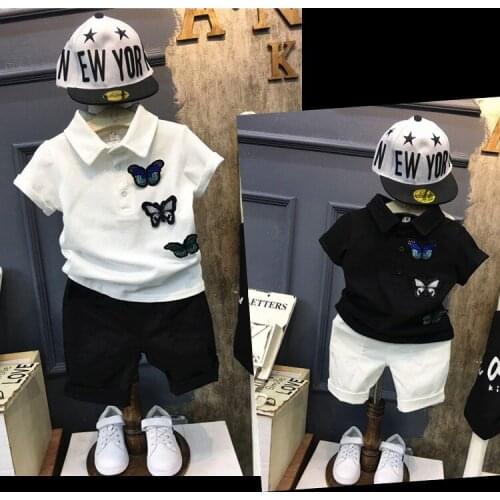 Boys T Shirt 2018 New Summer Children Clothing Baby Turn-down Collar Butterfly Patch Tops Tee Cotton Short-sleevs Polo Shirts