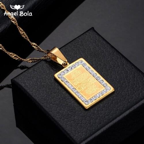 Islam Muslim Ancient Quran Necklaces Gold Color AAA CZ Arab Sign Chain Middle Eastern Coin Items,Money Maker Gift