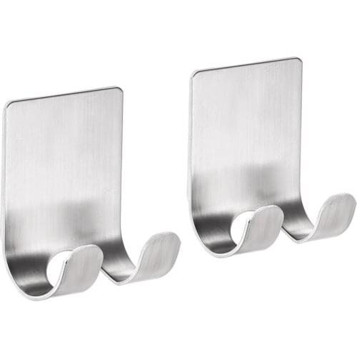 Uxcell 2pcs Adhesive Hooks Wall Hooks Stainless Steel Hanger 58mmx45mmx31mm for Kitchen Bags Towel Coat for Home Office DIY