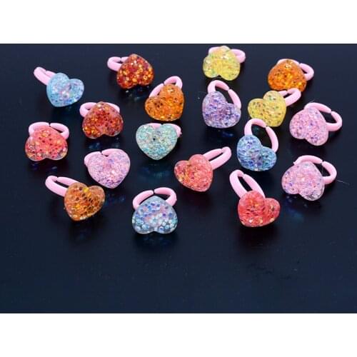 10pcs Heart Shape Ring for Girls Kids Fashion Jewelry Resin Colorful Sequins Rings Children Party Supplies Gifts adjustable size