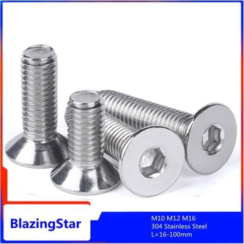 M10 M12 M16 304 Stainless Steel Hexagon Screw Flat Head Countersunk Head Screw For Furniture hexagon Flat Head Hexagon Screw