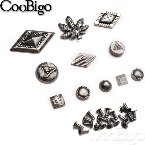 100 Sets Metal Rivet Spike Stud Punk Rock Riveter Studs for Leather Bag Belt Clothes Shoe DIY Craft Parts Diamond Round Square