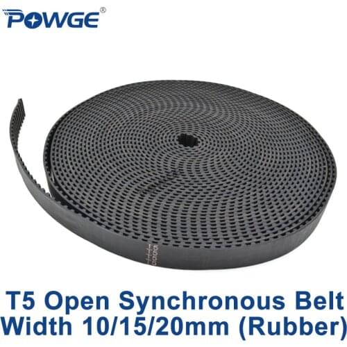 POWGE Metric Trapezoid T5 Open Synchronous Belt width 10/15/20mm pitch 5mm Rubber Neoprene fiberglass T5 Timing belt pulley
