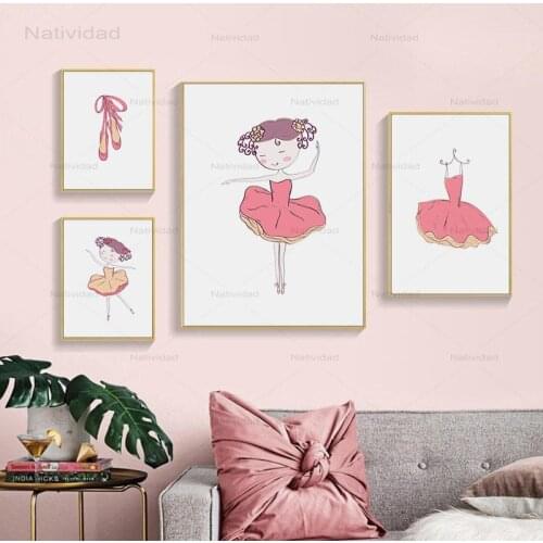 Cute Cartoon Ballet Pictures Home Decor Nordic Canvas Painting Art Print Lovely Girls Dancing Skirt Shoes Poster for Kids Room