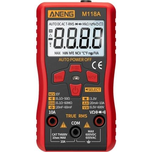 ANENG M118A Mini Digital Multimeter Durable Automatic True RMS Tester 6000 Counts Auto-Ranging AC/DC Transistor Voltage Meter