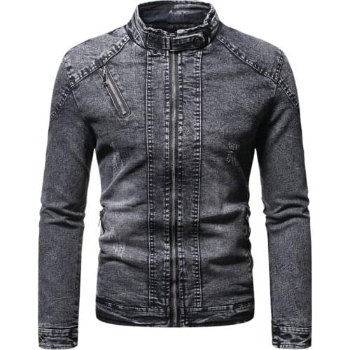 Mens velvet denim jacket stand-up collar streetwear solid color retro slim fit autumn new style