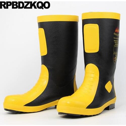 Thick Soled Mens Rubber Rain Boots Non Slip Fur Cheap Winter High Sole Tall Plus Size Knee Steel Toe Black Shoes Waterproof
