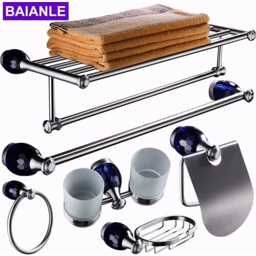 Stainless steel Bathroom Accessories Set Towel Rack Bars Robe Hook,Paper Holder,Soap basket,Toilet Brush Holder Wall Mounted