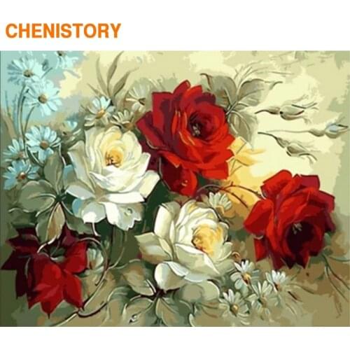 CHENISTORY Frame Red Flowers DIY Painting By Numbers Modern Wall Art Picture By Numbers Acrylic Canvas By Numbers For Home Decor