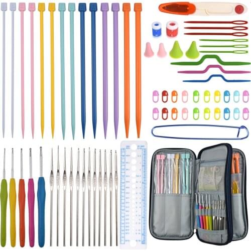 Crochet Hook Set 14Pcs Knitting Needle 5Pcs Crochet Hook Set Ergonomic Crochet Yarn Craft DIY Tool Storage Bag