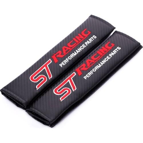 Embroidery for ST emblem Car carbon fiber style seat belt cover shoulder pad for ford focus 2 3 fiesta ranger fusion accessories
