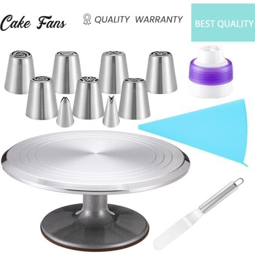 Genuine CakeFans Cake Decorating Tools 13pcs Set Aluminium Alloy Cake Turntable russian piping tips set Baking Pastry Tools