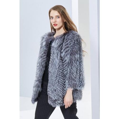 Winter Coats Jacket Women New Fashion Real Silver Fox Fur Overcoat Classic Striped Style Best-Selling