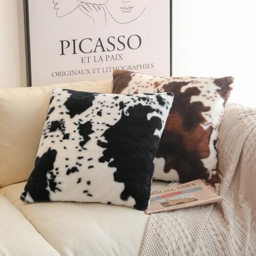 NEW 2021 Plush Cow Pattern Cushion Cover for Black or White Pillowcover by Hot Sale Animal Party of Home Decoration Pillow Cover