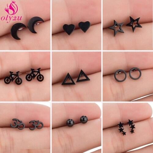 New Fashion Shiny Stainless Steel Star and Moon Earrings Geometric High Quality Womens Stud Earrings Korean Jewelry 2021 Trend