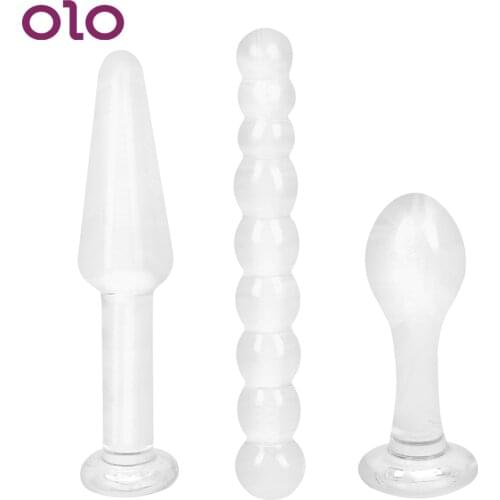 OLO 3Pcs/set Glass Crystal Butt Plug Anal Plug Anal Dildo Bead Butt Stimulation Sex Toys for Women Men Prostate Massager