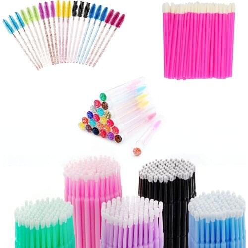 50PCS Eyebrow Eyelash Brushes Lash Extension Comb Wands Microbrush Spoolies Lip Brushes Makeup Brush Mascara Wands Separate Tube