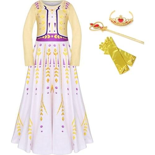 Princess New Anna Dress Girls Cosplay Costume Kids Flower Print Party Fancy Dress Child Birthday Party Anna Role-plays Clothes