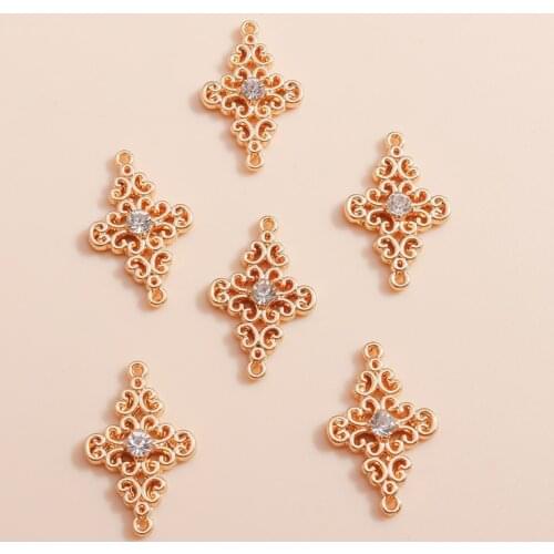 15pcs 12*19mm Alloy Diamond Shape Charms for Earrings Bracelets DIY Crystal Rhombus Charms Jewelry Pendants Accessories Making