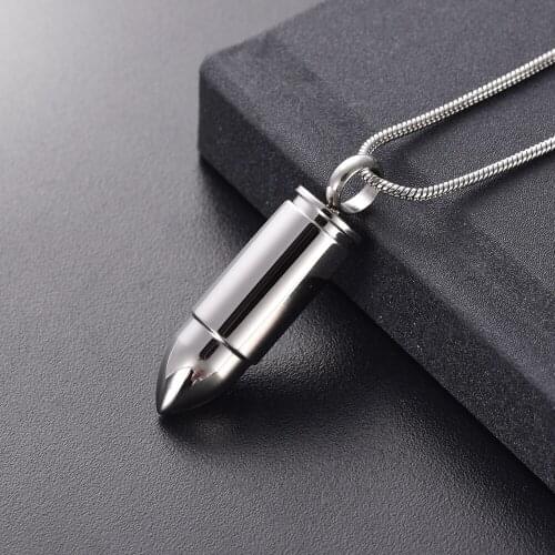 High Polished Bullet Shape Cremation Urn Pendant 316L Stainless Steel Funeral Memorial Keepsake Ashes Holder Jewelry Necklace