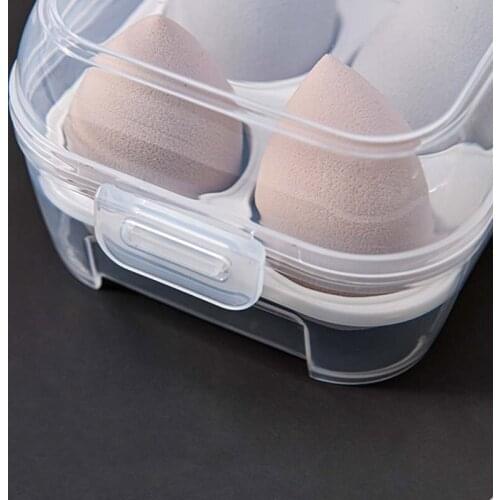 Transparent 4 Grids Travel Beauty Powder Puff Storage Box Makeup Egg Drying Case