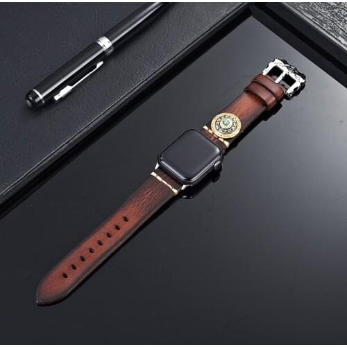 Genuine Leather Strap For Apple Watch 5 Band 44mm 40mm Decompression Chinese Zodiac Watchband for iWatch Series 4 3 2 1 38 42mm