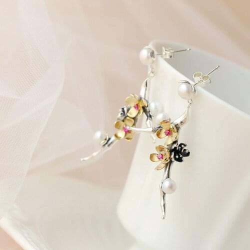 Handmade Creative Stereoscopic Flower Trendy Natural Freshwater Pearl 925 Sterling Silver Earring Lady High Quality Jewelry Gift