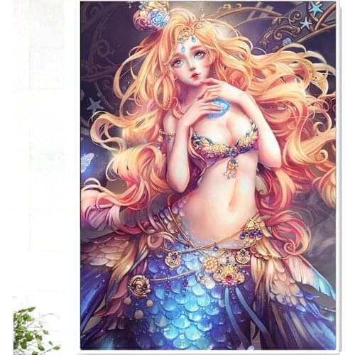 Needlework,DMC DIY cross-stitch,Full embroidery kits,Mermaid maid anime cross stitch printed on canva