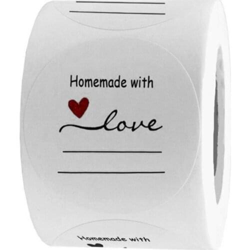 Homemade with Love Sticker with Lines for Writing Round Gift Tags, Gift Stickers, Handmade Stickers 500 Labels Per Roll
