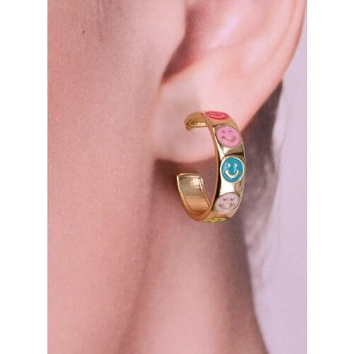 5 Pairs, Gold Star Heart Flower Enamel Happy Face Stud Earring Smiley Piercing Colorful Jewelry Gift