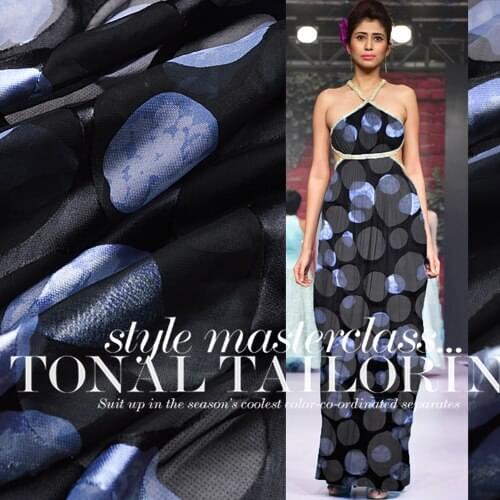 Black Dot Silk Burnt-out Gauze Lustrine Rotten Cloth Fabric Scarf Shirt Dress Clothing DIY