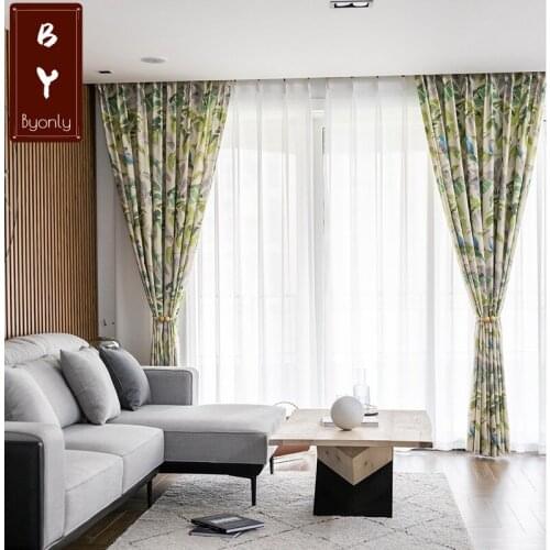 Modern Simple Parrot Forest Printing Curtains for Living Dining Room Bedroom