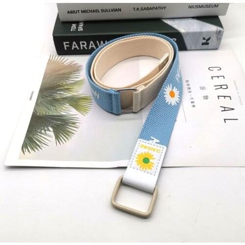 Girls canvas belt with small daisies and two-color canvas webbing student all-match jeans skirt leather belt