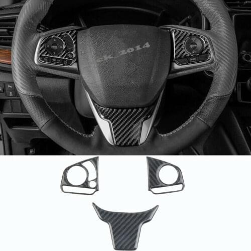 Carbon Fiber Interior Steering wheel cover trim 3pc for Honda CRV CR-V 2017 2018 2019