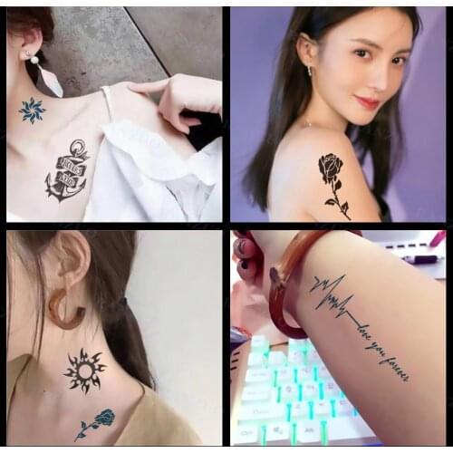 Temporary Tattoo Sticker English Letters Skull Anchor Body Art Tattoo Arm Foot Chest Neck Clavicle Baby Boy Girl Fake Tattoo