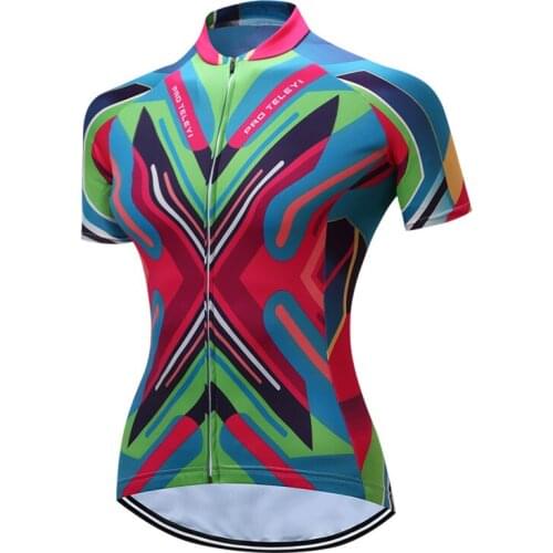 Teleyi Pro Team Womens Mountain Bike Jersey Tops Short Sleeve Bicycle Cycling Clothing Quick Dry Cycling Jersey 100% Polyester